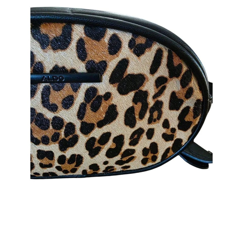 ALDO Leopard Print‎ Crossbody Bag Black Faux Leather Tassel Detachable Strap
